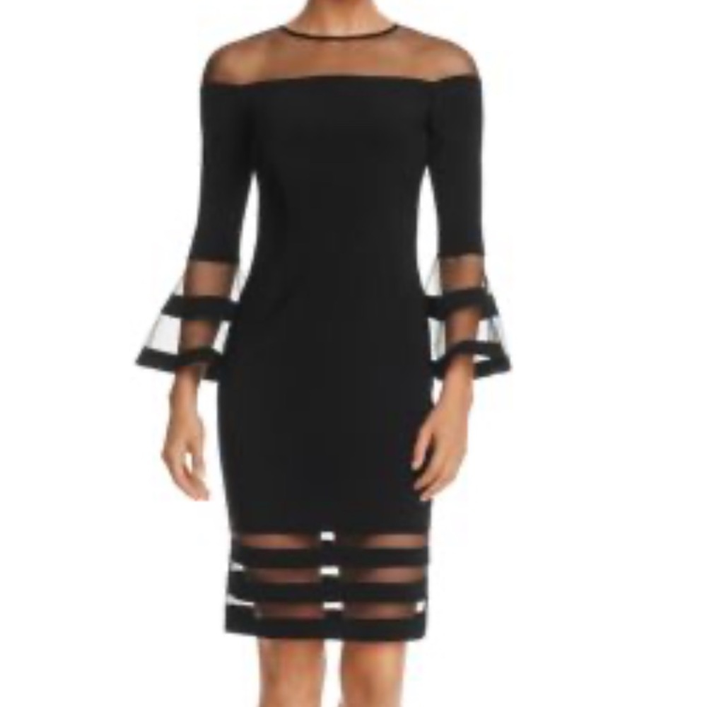 Avery G Illusion Neck Bell Sleeve Sheath Dress. Size 6
